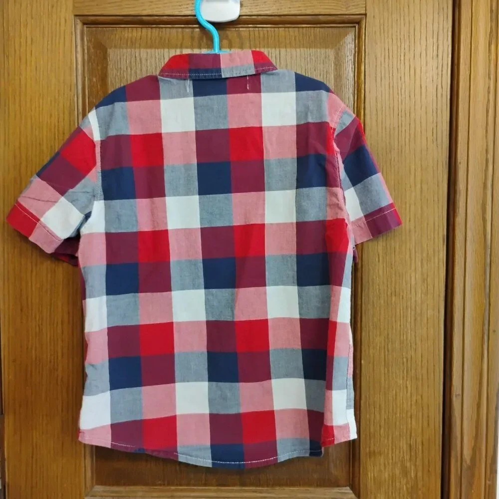 Old Navy Red White Plaid Short Sleeve Button Down Shirt Size S